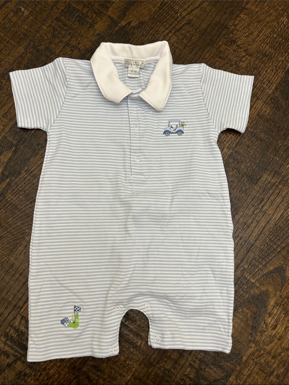 Kissy kissy Baby Boys Blue & White Striped One-Piece Romper size 12-18M